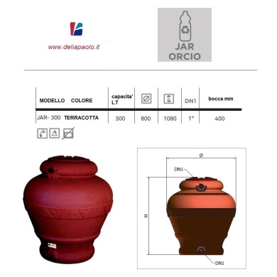 SERBATOIO POLIETILENE JAR  300 LITRI CON FORI