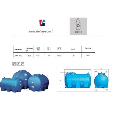 SERBATOIO POLIETILENE ORIZZONTALE CHO 300 LITRI