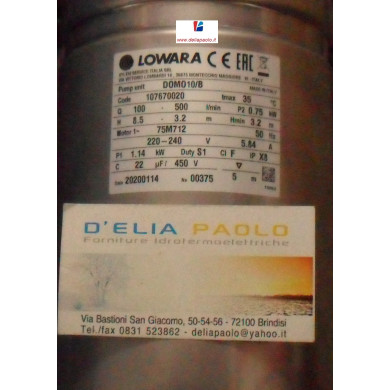 LOWARA DOMO 10 B KW 0.75 HP 1