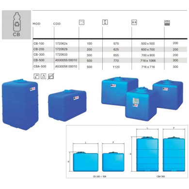 SERBATOIO POLIETILENE CBA  500 LITRI SENZA FORI