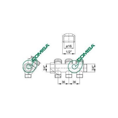 COLLETTORE 3/4 X 2 VIE CON VITONI DI CHIUSURA