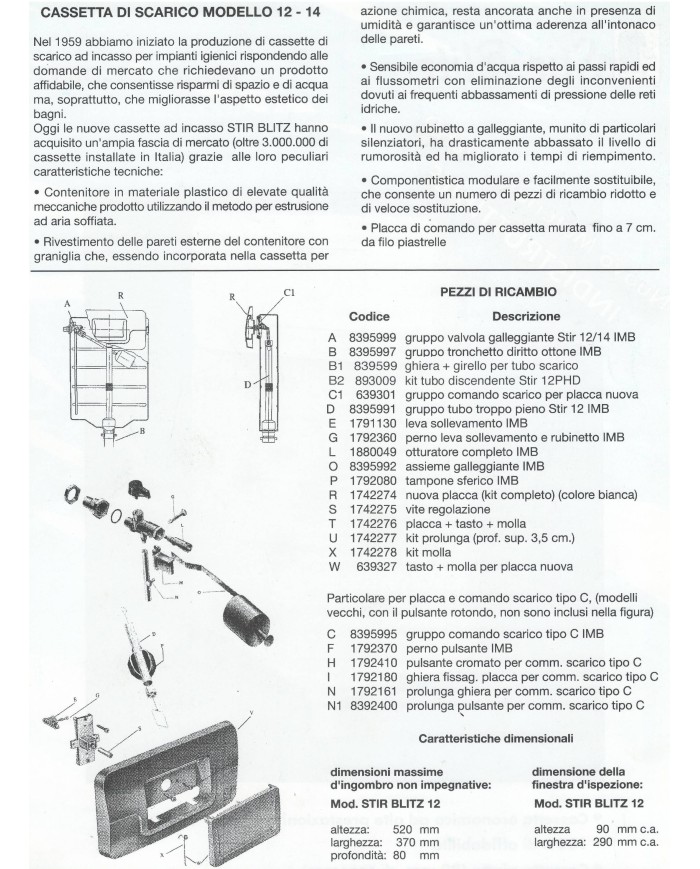 Ricambio Originale Tampone Sferico Per Cassetta WC Stir Blitz - Modello 12 PHD