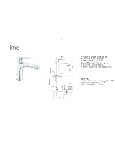 MIX LAVABO CON SCARICO 11/4 PAFFONI LIME