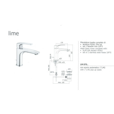 MIX LAVABO CON SCARICO 11/4 PAFFONI LIME