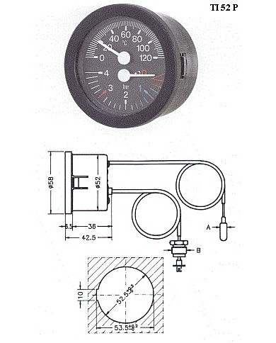 TERMOMANOMETRO A CAPILLARE DIAMETRO 52 MM DA 14X1