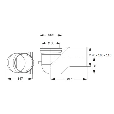 MANICOTTO WC BIANCO COLLO CIGNO 90 - 100 VASO