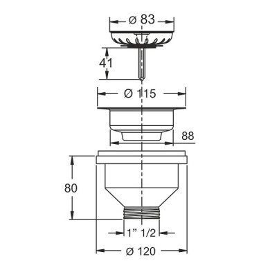 PILETTA LAVELLO FORO 90 11/2 SENZA TROPPO PIENO
