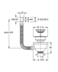 PILETTA LAVELLO FORO 90 11/2 CON TROPPO PIENO RET