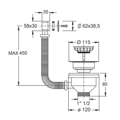 PILETTA LAVELLO FORO 90 11/2 CON TROPPO PIENO RET