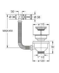 PILETTA LAVELLO FORO 90 11/2 CON TROPPO PIENO TON