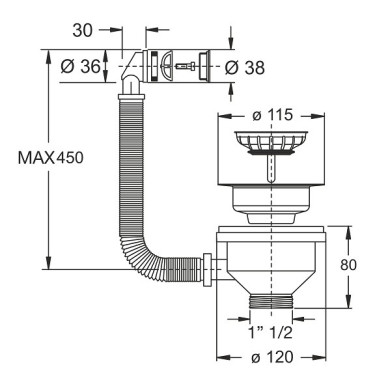 PILETTA LAVELLO FORO 90 11/2 CON TROPPO PIENO TON