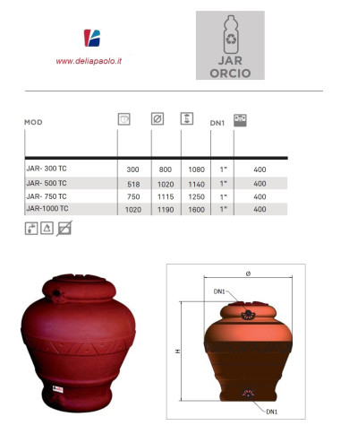 SERBATOIO POLIETILENE JAR  300 LITRI CON FORI
