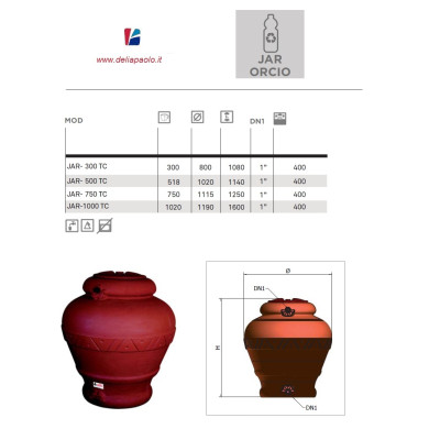 SERBATOIO POLIETILENE JAR  300 LITRI CON FORI