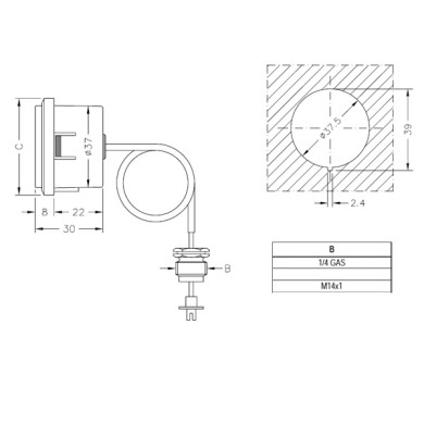 MANOMETRO CAPILLARE DIAMETRO 37 MM 4 BAR 1/4 X 1MM