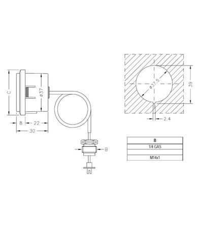 MANOMETRO CAPILLARE DIAMETRO 37 MM 6 BAR 1/4 X 1MM