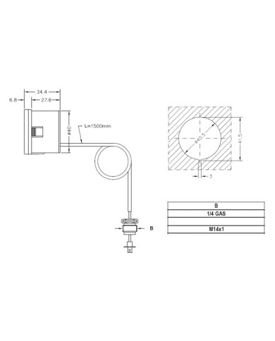 MANOMETRO CAPILLARE DIAMETRO 40 MM 6 BAR 1/4 X 1MM