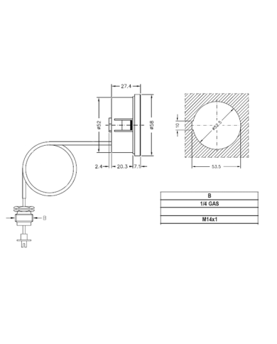 MANOMETRO CAPILLARE DIAMETRO 52 MM 4 BAR 14 X 1 MM