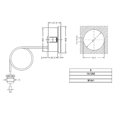 MANOMETRO CAPILLARE DIAMETRO 52 MM 6 BAR 1/4 X 1MM