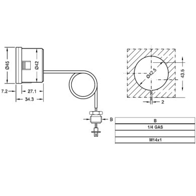 MANOMETRO CAPILLARE DIAMETRO 42 MM 4 BAR 1/4 X 1MM