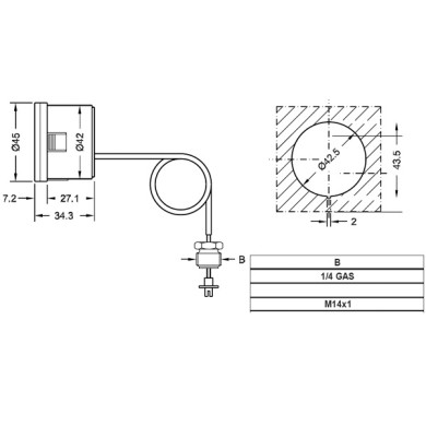 MANOMETRO CAPILLARE DIAMETRO 42 MM 6 BAR 1/4 X 1MM